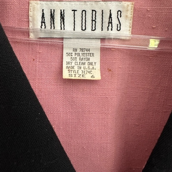 Vintage 90s Ann Tobias Pink & Black Statement Collar Dress – Size 6 - Picture 4 of 6